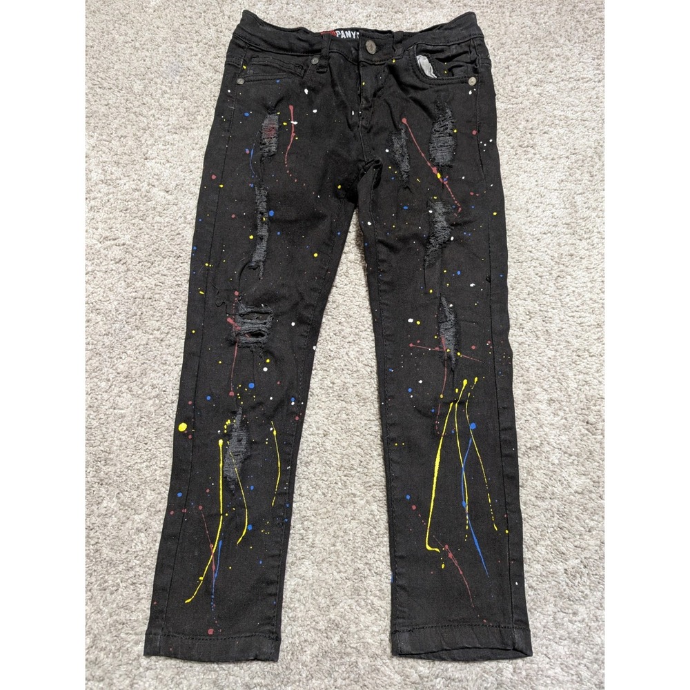 PANYC Kids Black Paint Splatter Distressed Jeans Size 7